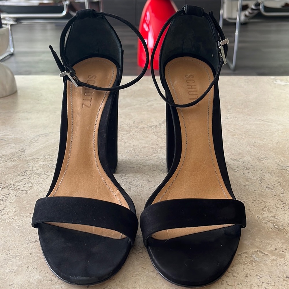 Schutz black suede sandals